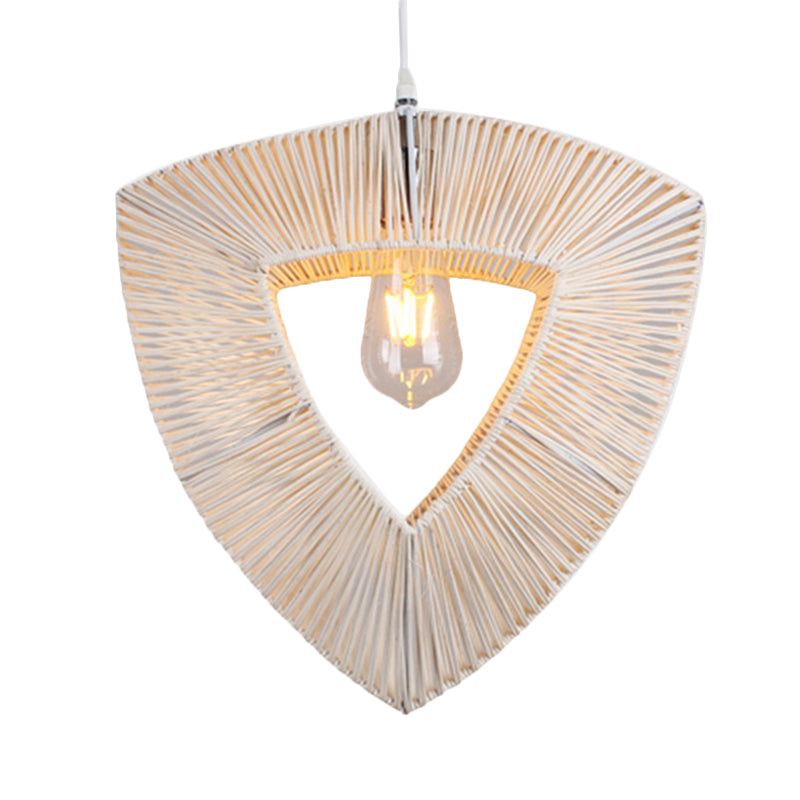 Triangle Shaped Hanging Light Countryside Rattan Fiber 1 Bulb White Pendant Ceiling Light