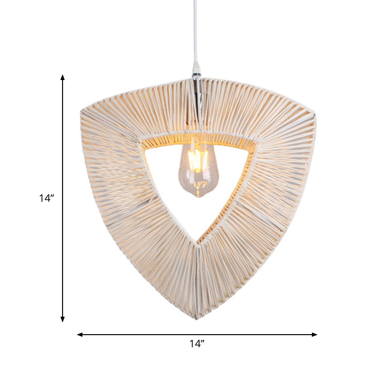 Triangle Shaped Hanging Light Countryside Rattan Fiber 1 Bulb White Pendant Ceiling Light