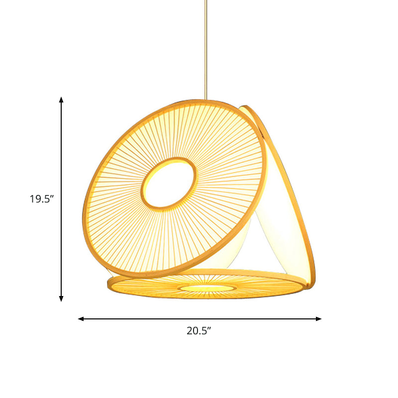 Beige Circle Shaped Pendant Lamp Contemporary 1 Light Bamboo Hanging Lighting for Dining Room