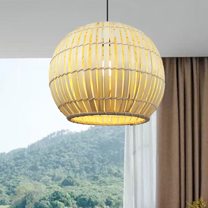 Globaler Bambusschatten -Anhängerlampe Moderne stilvolle 12 "/16" W 1 Glühbirne Beige/braune Deckenbeleuchtung für das Restaurant