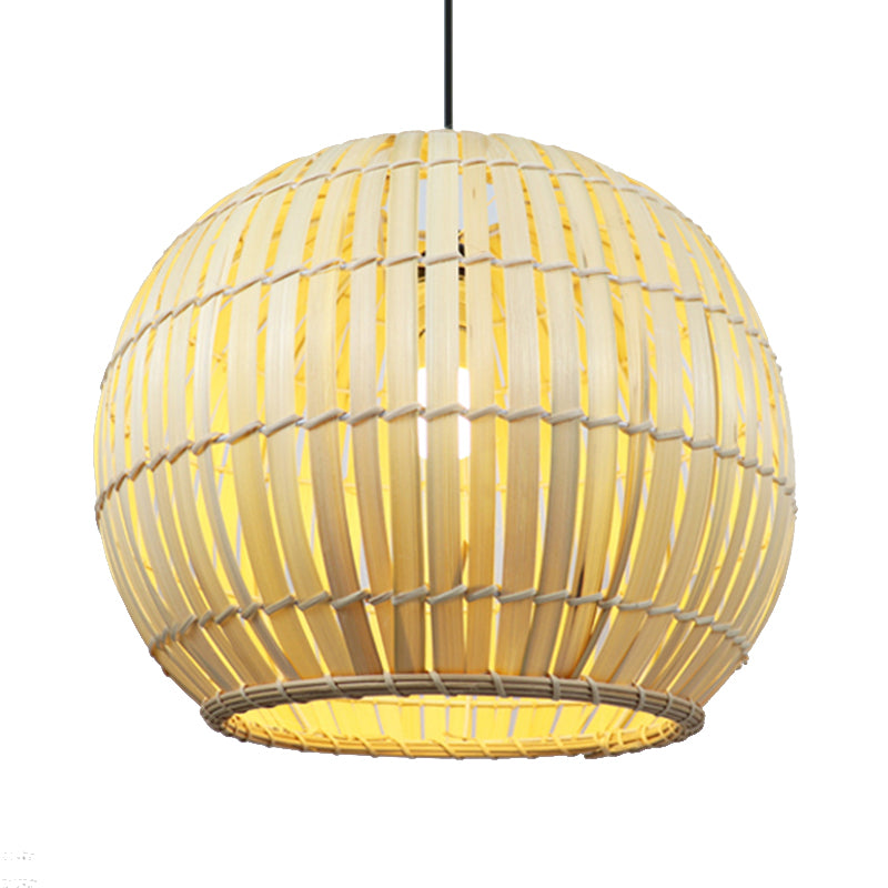 Globaler Bambusschatten -Anhängerlampe Moderne stilvolle 12 "/16" W 1 Glühbirne Beige/braune Deckenbeleuchtung für das Restaurant