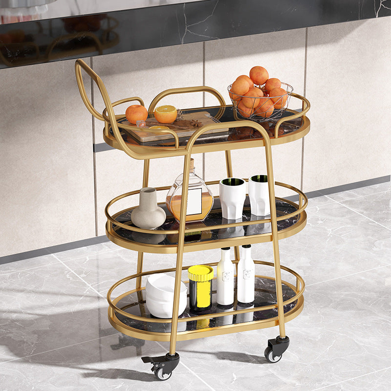 33.46" High Contemporary Style Oval Prep Table Rolling Metal Prep Table for Kitchen