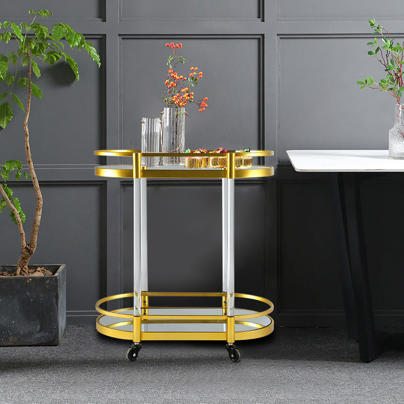 Modern Style Oval Metal Prep Table 29.53"H Rolling Glass Prep Table for Home Use