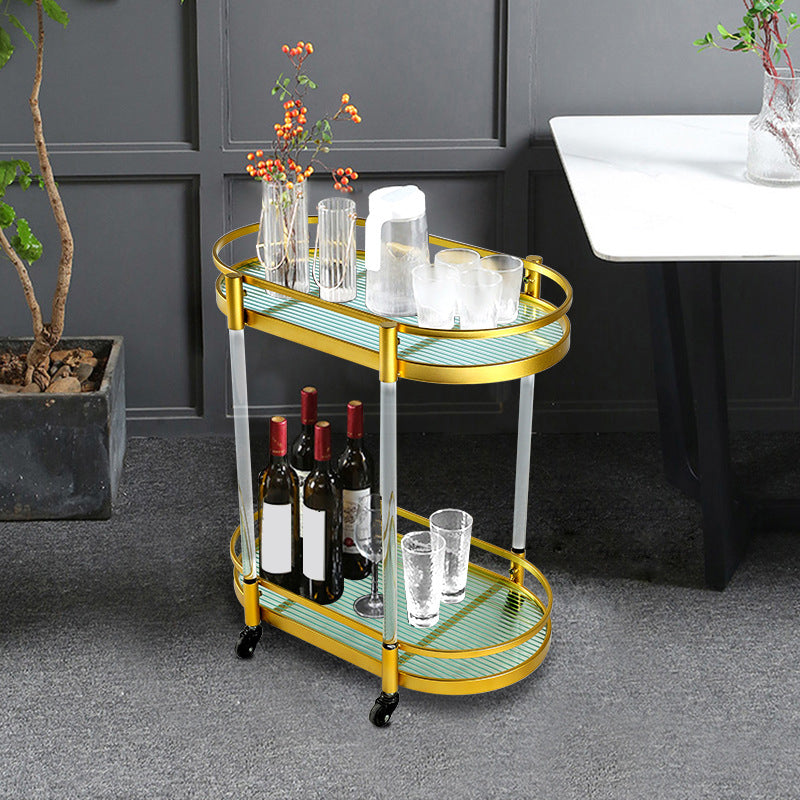 Modern Style Oval Metal Prep Table 29.53"H Rolling Glass Prep Table for Home Use