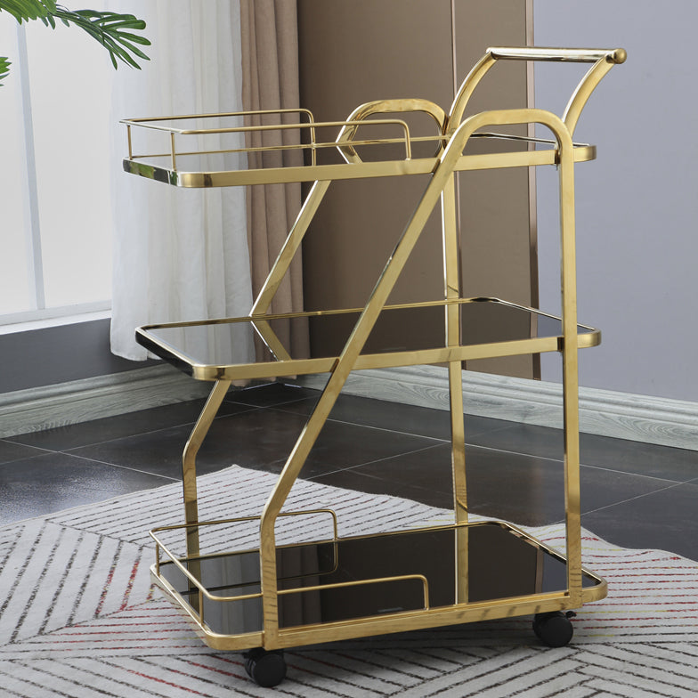 Contemporary 33.07"H Rolling Prep Table Rectangular Metal Prep Table for Dining Room