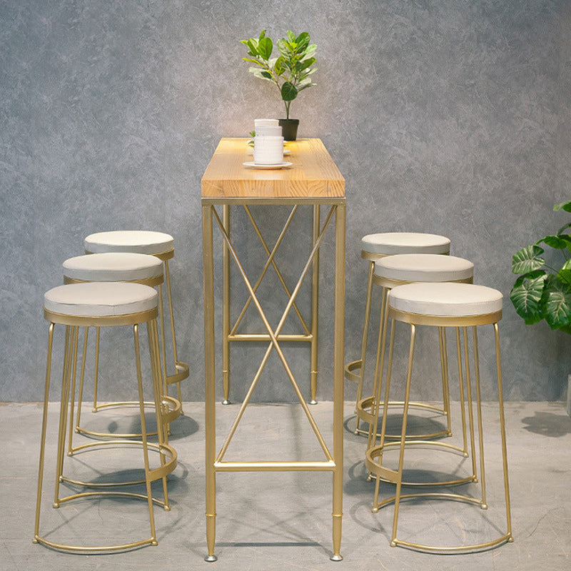 Modern Rectangle Solid Wood Bar Table Metal Base Dining Table