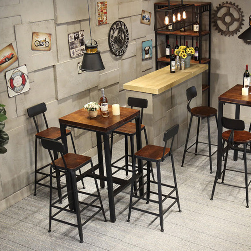 Brown Solid Wood Bar Table Industrial Dining Table for Kitchen Living Room