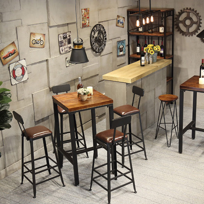 Brown Solid Wood Bar Table Industrial Dining Table for Kitchen Living Room