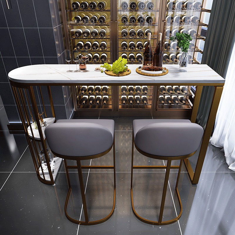 White Sintered Stone Bar Table Metal Base Dining Table with Storage Shelves