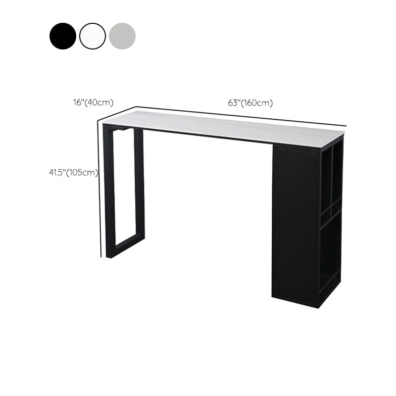 Rectangle Sintered Stone Bar Table Metal Base Dining Table with Storage Shelves