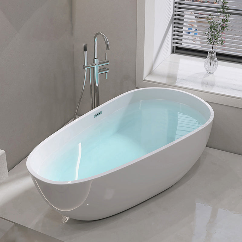 Oval Freestanding Soaking Bathtub Modern Acrylic Bathtub with Drain and Overflow Trim