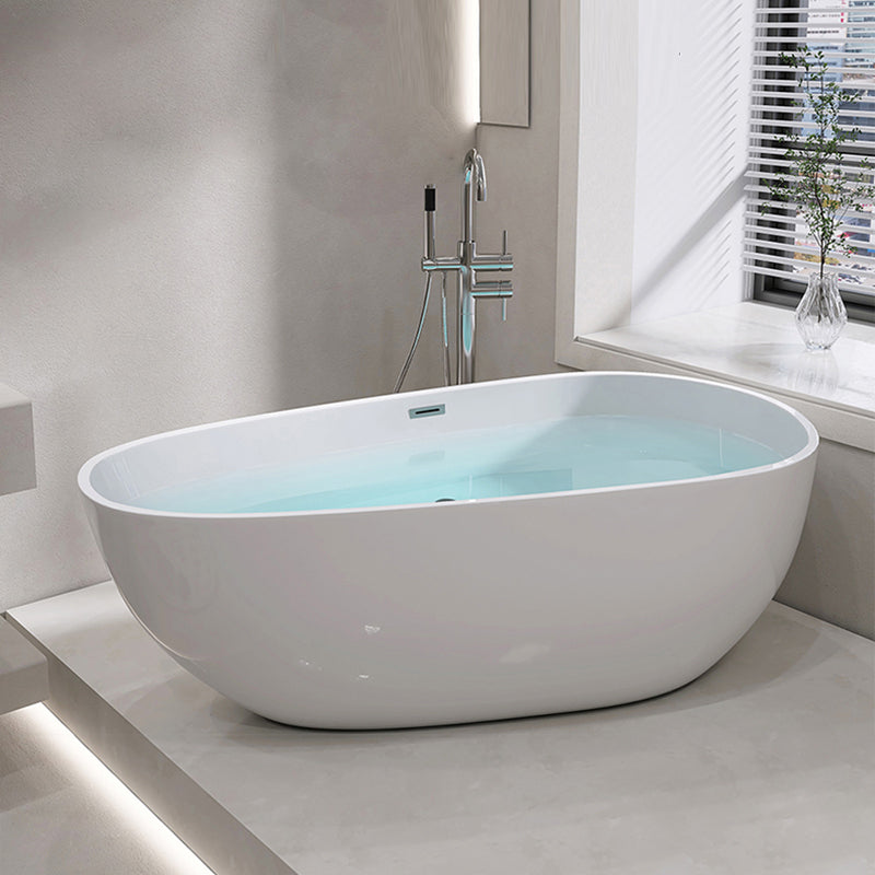 Oval Freestanding Soaking Bathtub Modern Acrylic Bathtub with Drain and Overflow Trim