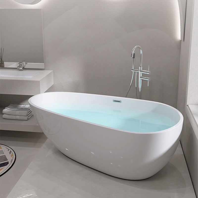 Oval Freestanding Soaking Bathtub Modern Acrylic Bathtub with Drain and Overflow Trim