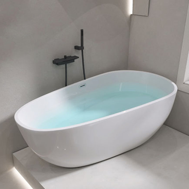 Oval Freestanding Soaking Bathtub Modern Acrylic Bathtub with Drain and Overflow Trim