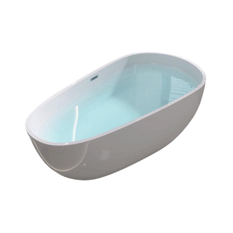 Oval Freestanding Soaking Bathtub Modern Acrylic Bathtub with Drain and Overflow Trim