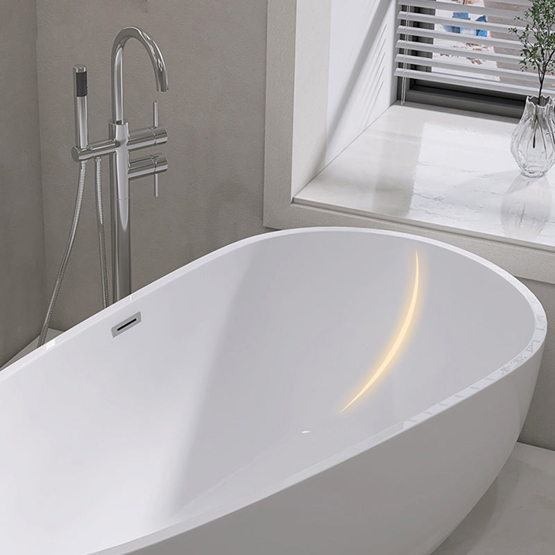 Oval Freestanding Soaking Bathtub Modern Acrylic Bathtub with Drain and Overflow Trim