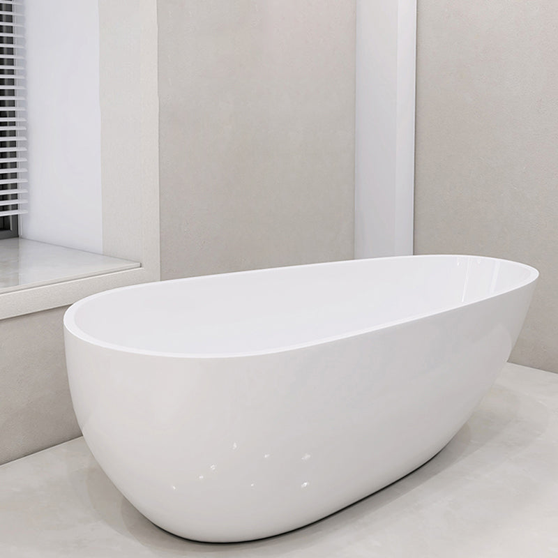 Oval Freestanding Soaking Bathtub Modern Acrylic Bathtub with Drain and Overflow Trim
