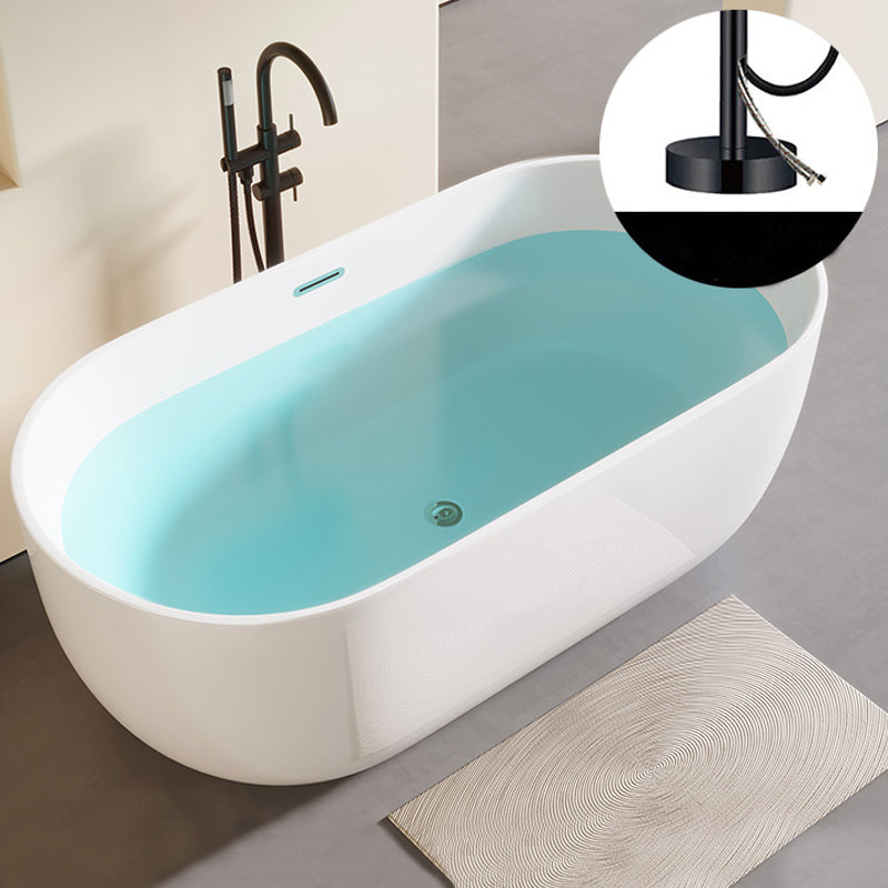 Modern Acrylic-Fiberglass Oval Bathtub Freestanding Soaking Bathtub with Center Drain