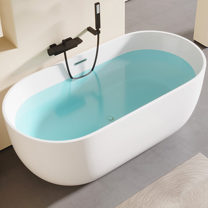 Modern Acrylic-Fiberglass Oval Bathtub Freestanding Soaking Bathtub with Center Drain