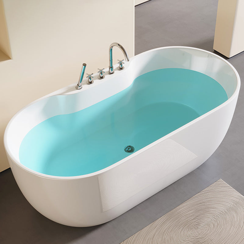 Modern Acrylic-Fiberglass Oval Bathtub Freestanding Soaking Bathtub with Center Drain