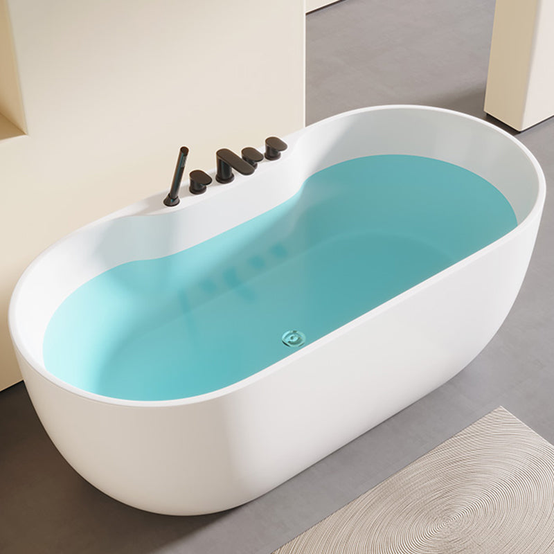 Modern Acrylic-Fiberglass Oval Bathtub Freestanding Soaking Bathtub with Center Drain