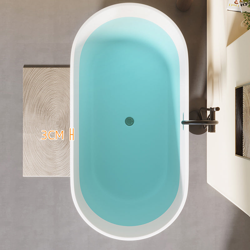 Modern Acrylic-Fiberglass Oval Bathtub Freestanding Soaking Bathtub with Center Drain
