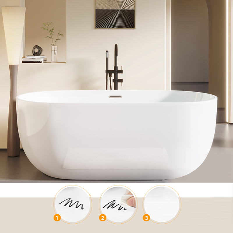 Modern Acrylic-Fiberglass Oval Bathtub Freestanding Soaking Bathtub with Center Drain