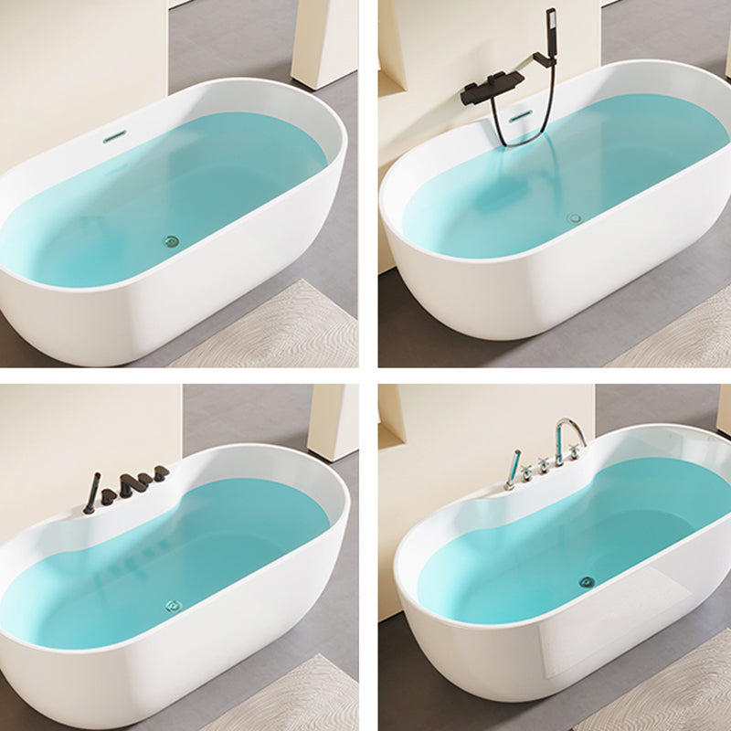 Modern Acrylic-Fiberglass Oval Bathtub Freestanding Soaking Bathtub with Center Drain