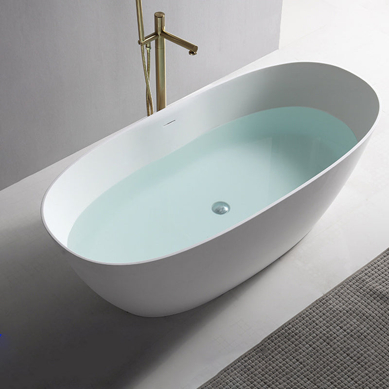 Contemporary White Bath Tub with Overflow Trim Oval Soaking Tub for Home