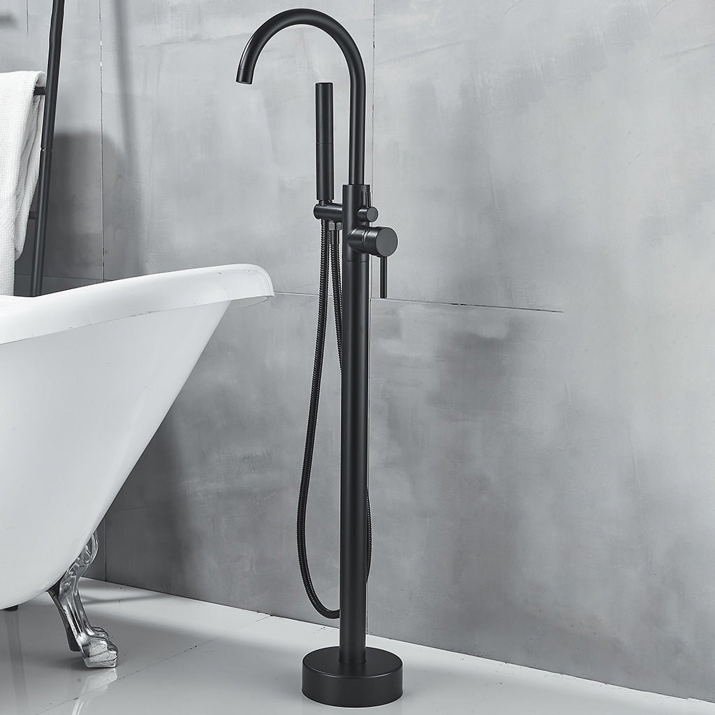 Modern High Arc Faucet Brass Floor Mounted Free Standing Tub Filler Faucet