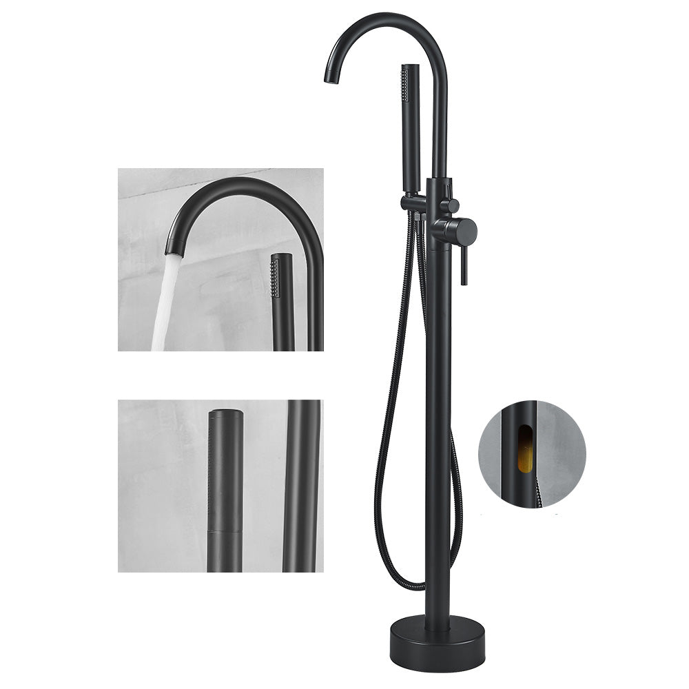 Modern High Arc Faucet Brass Floor Mounted Free Standing Tub Filler Faucet