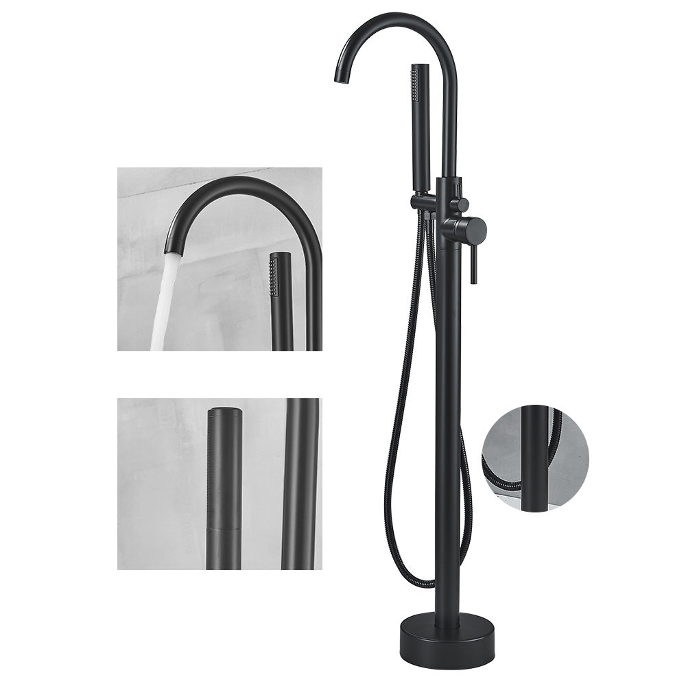 Modern High Arc Faucet Brass Floor Mounted Free Standing Tub Filler Faucet