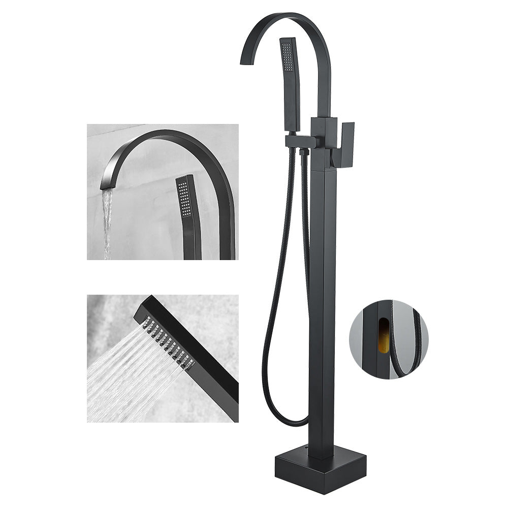 Modern High Arc Faucet Brass Floor Mounted Free Standing Tub Filler Faucet