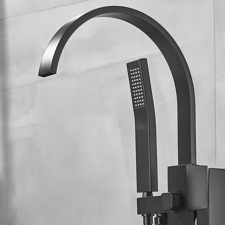 Modern High Arc Faucet Brass Floor Mounted Free Standing Tub Filler Faucet