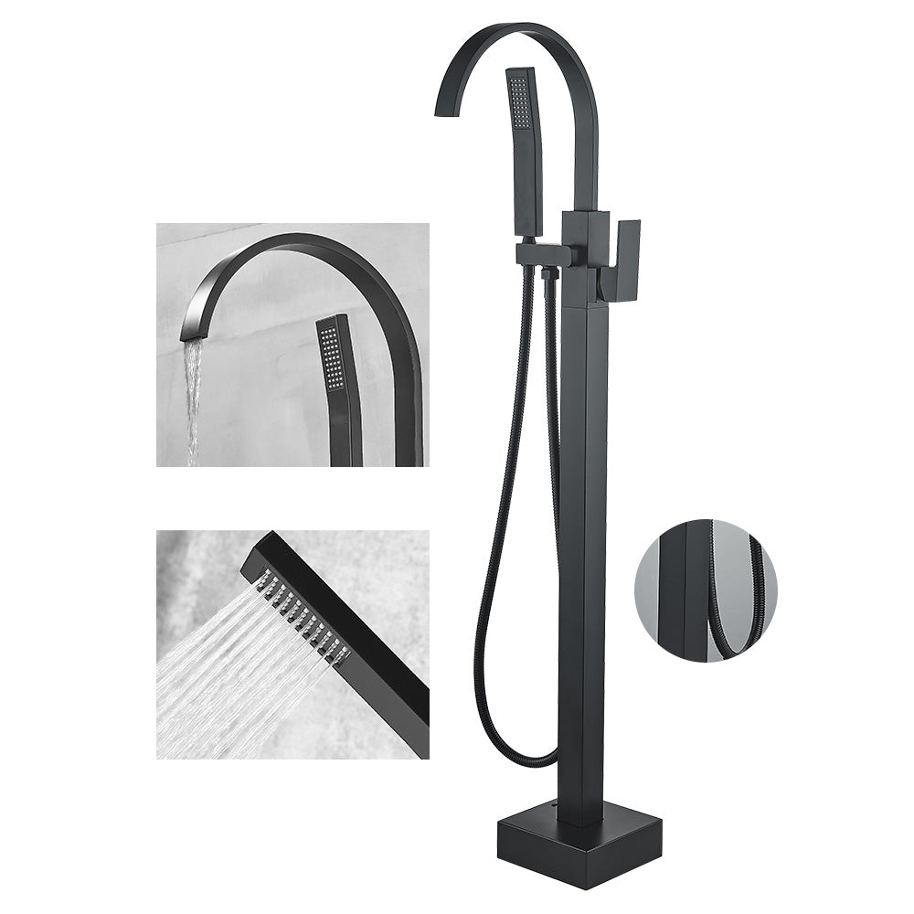 Modern High Arc Faucet Brass Floor Mounted Free Standing Tub Filler Faucet