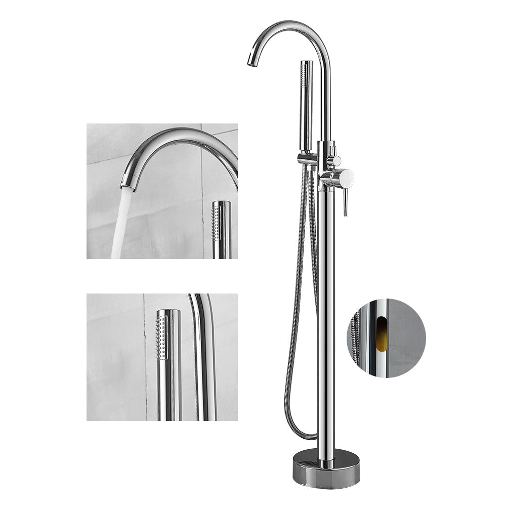 Modern High Arc Faucet Brass Floor Mounted Free Standing Tub Filler Faucet