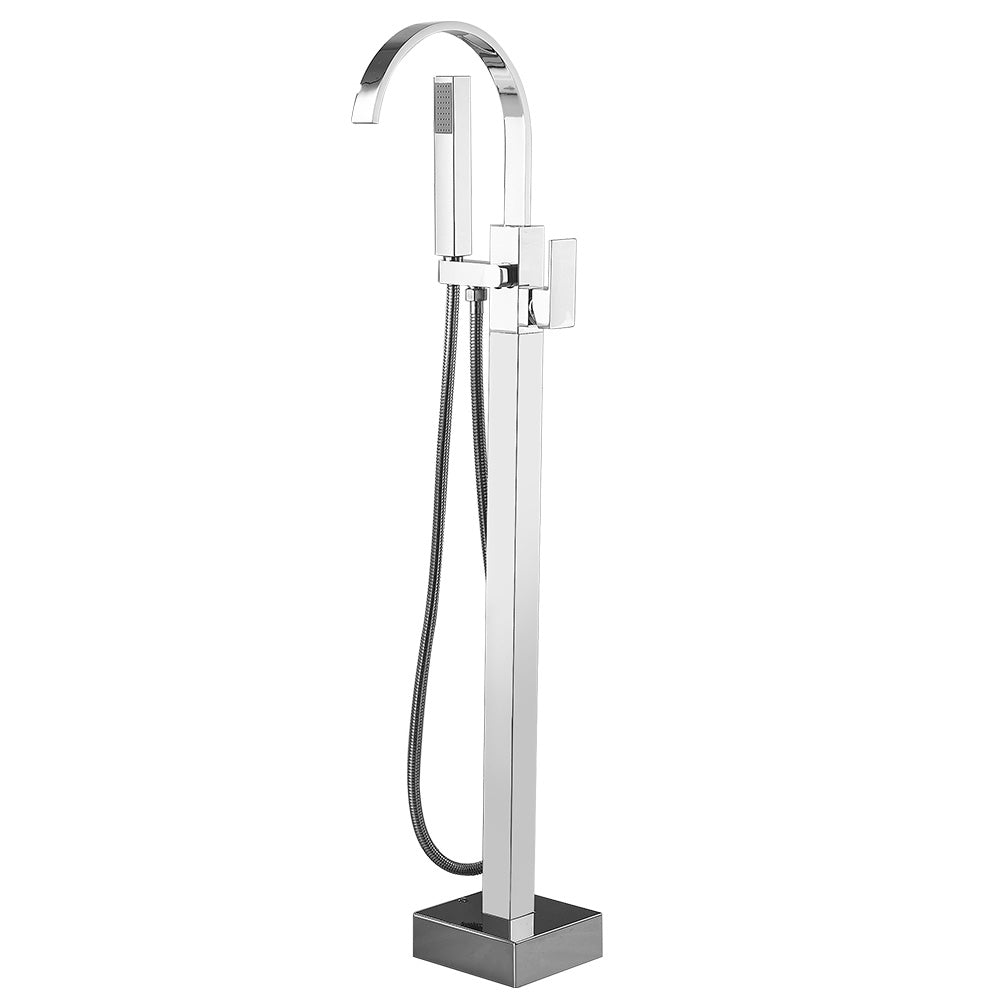 Modern High Arc Faucet Brass Floor Mounted Free Standing Tub Filler Faucet