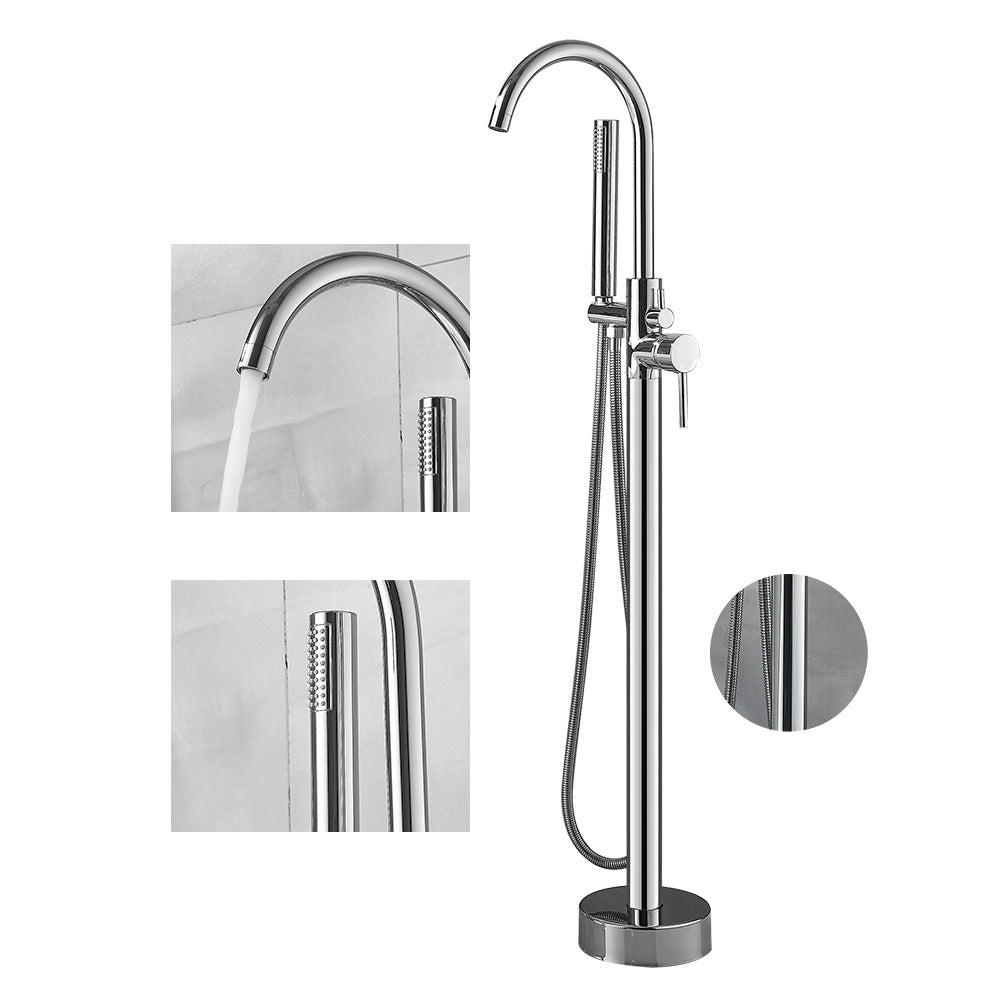 Modern High Arc Faucet Brass Floor Mounted Free Standing Tub Filler Faucet