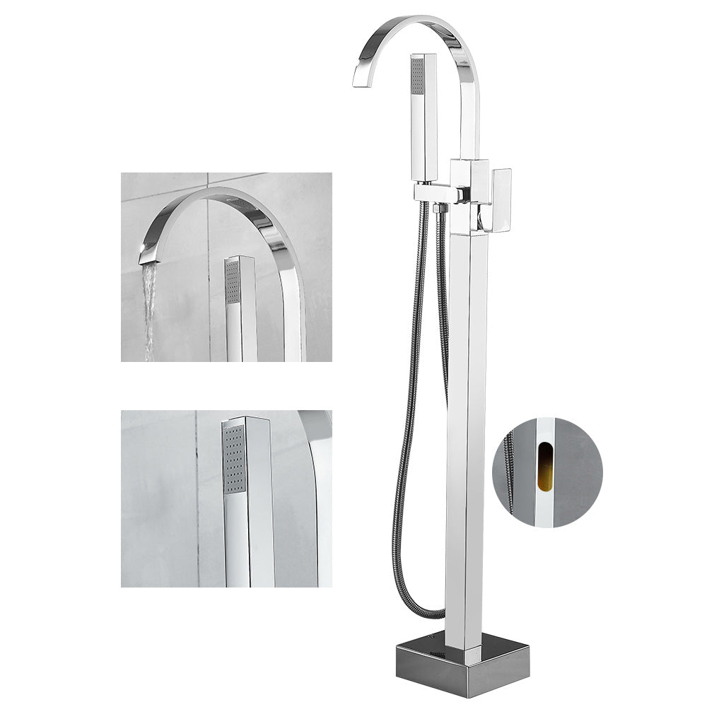 Modern High Arc Faucet Brass Floor Mounted Free Standing Tub Filler Faucet
