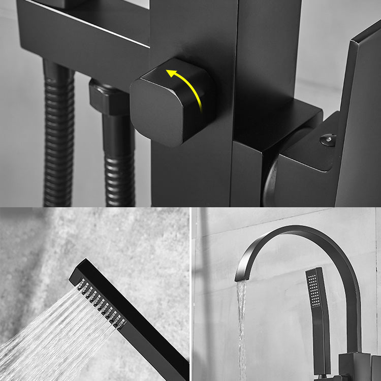 Modern High Arc Faucet Brass Floor Mounted Free Standing Tub Filler Faucet