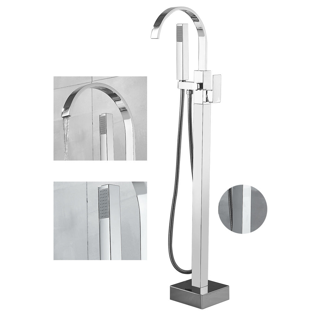 Modern High Arc Faucet Brass Floor Mounted Free Standing Tub Filler Faucet