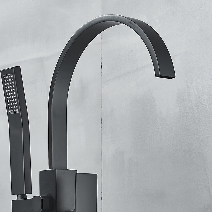 Modern High Arc Faucet Brass Floor Mounted Free Standing Tub Filler Faucet