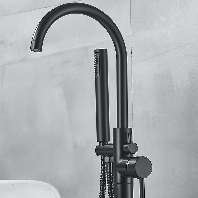 Modern High Arc Faucet Brass Floor Mounted Free Standing Tub Filler Faucet