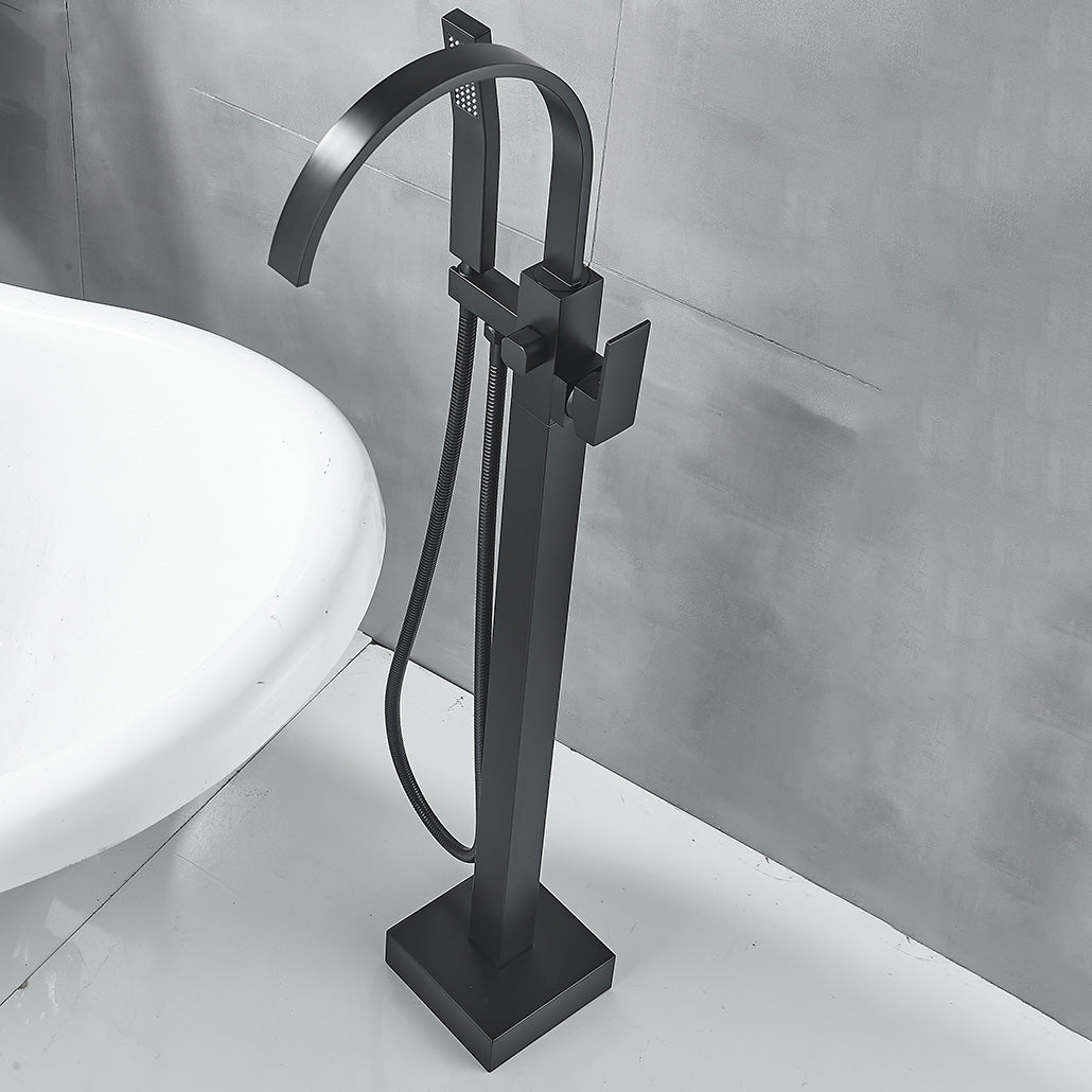Modern High Arc Faucet Brass Floor Mounted Free Standing Tub Filler Faucet
