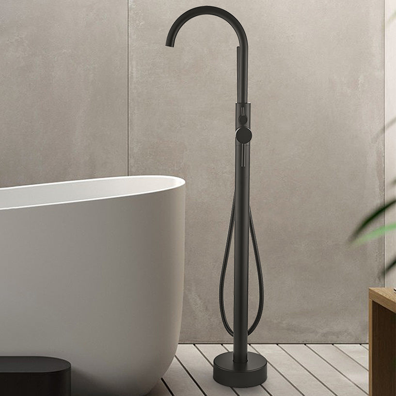 Modern High Arc Faucet Brass Floor Mounted Free Standing Tub Filler Faucet