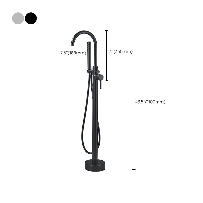Modern High Arc Faucet Brass Floor Mounted Free Standing Tub Filler Faucet
