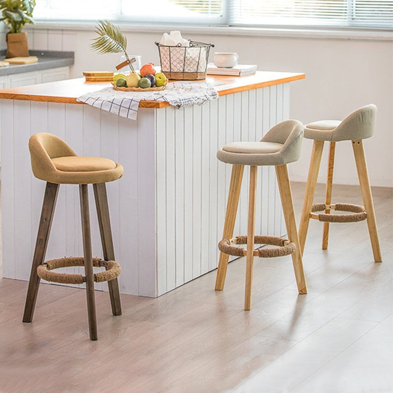 Nordic Armless Backrest Counter Stool Rubber Wood Bar Stool with Pedal