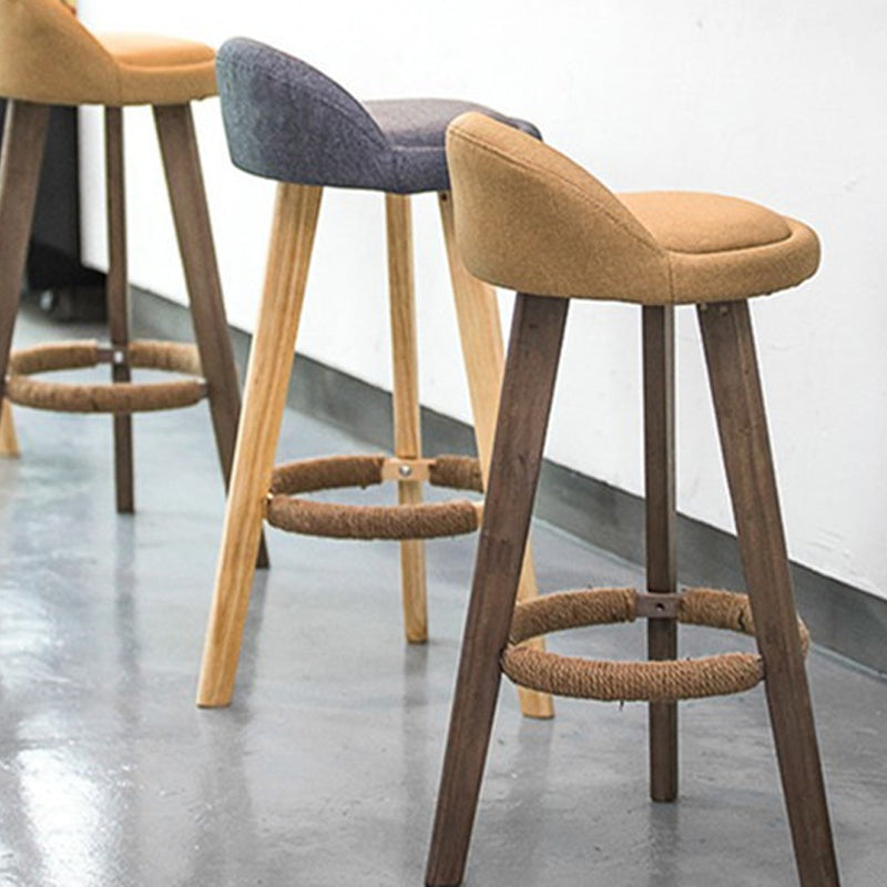 Nordic Armless Backrest Counter Stool Rubber Wood Bar Stool with Pedal