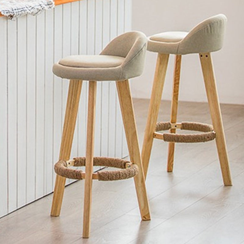 Nordic Armless Backrest Counter Stool Rubber Wood Bar Stool with Pedal