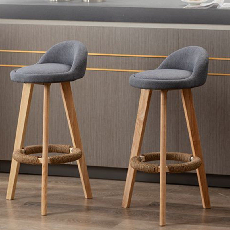 Nordic Armless Backrest Counter Stool Rubber Wood Bar Stool with Pedal